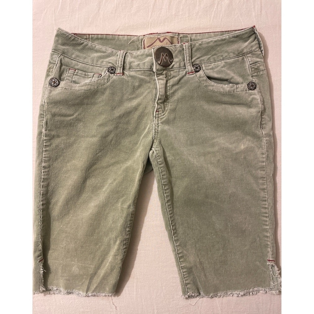 Marlow Womens Size 30 Sage Green Corduroy Bermuda Shorts Frayed Hem Casual